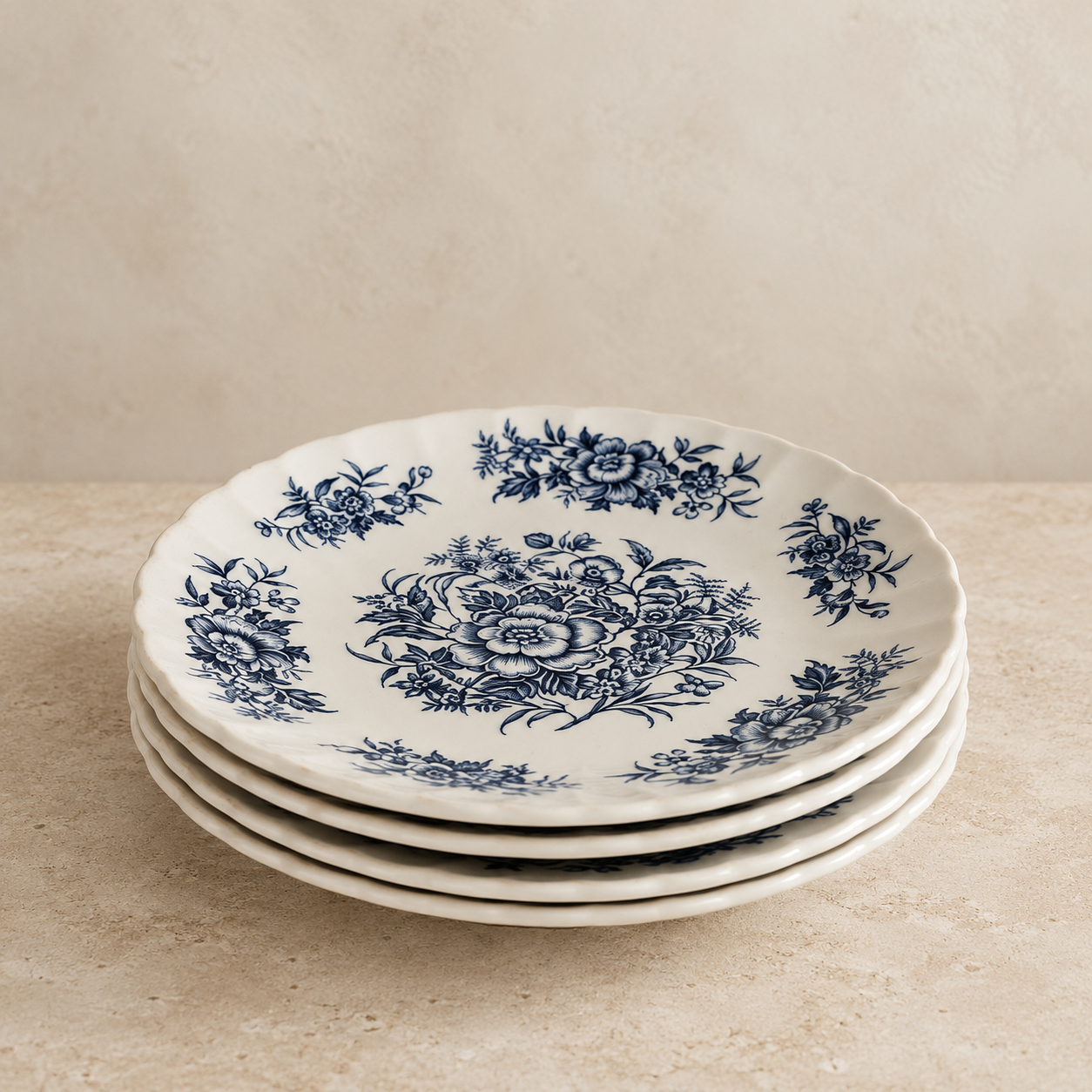 Vintage Beacon Hill Blue & White Ironstone Plates | Set of 5