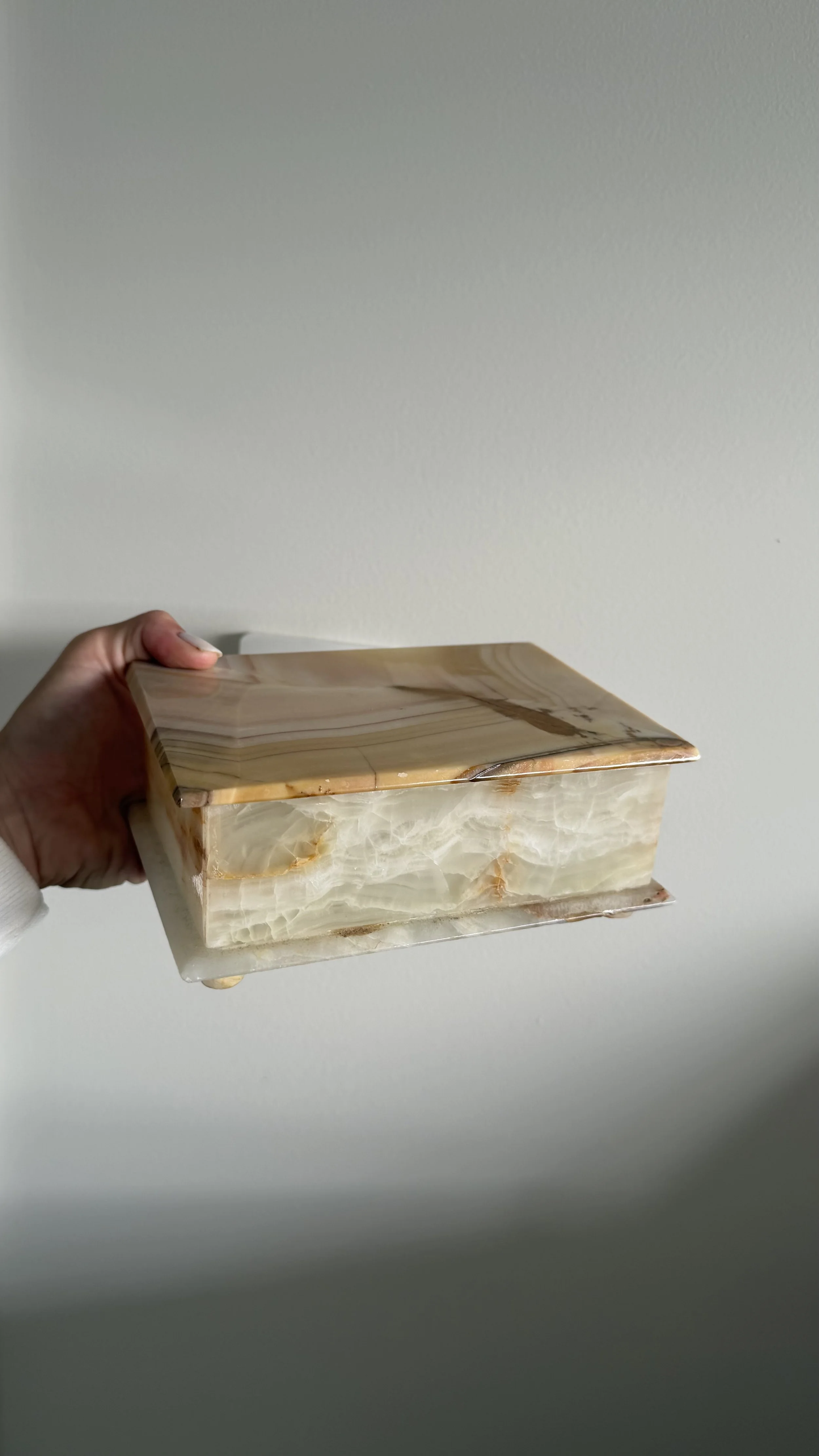 Vintage Carved Onyx Stone Box with Hinged Lid