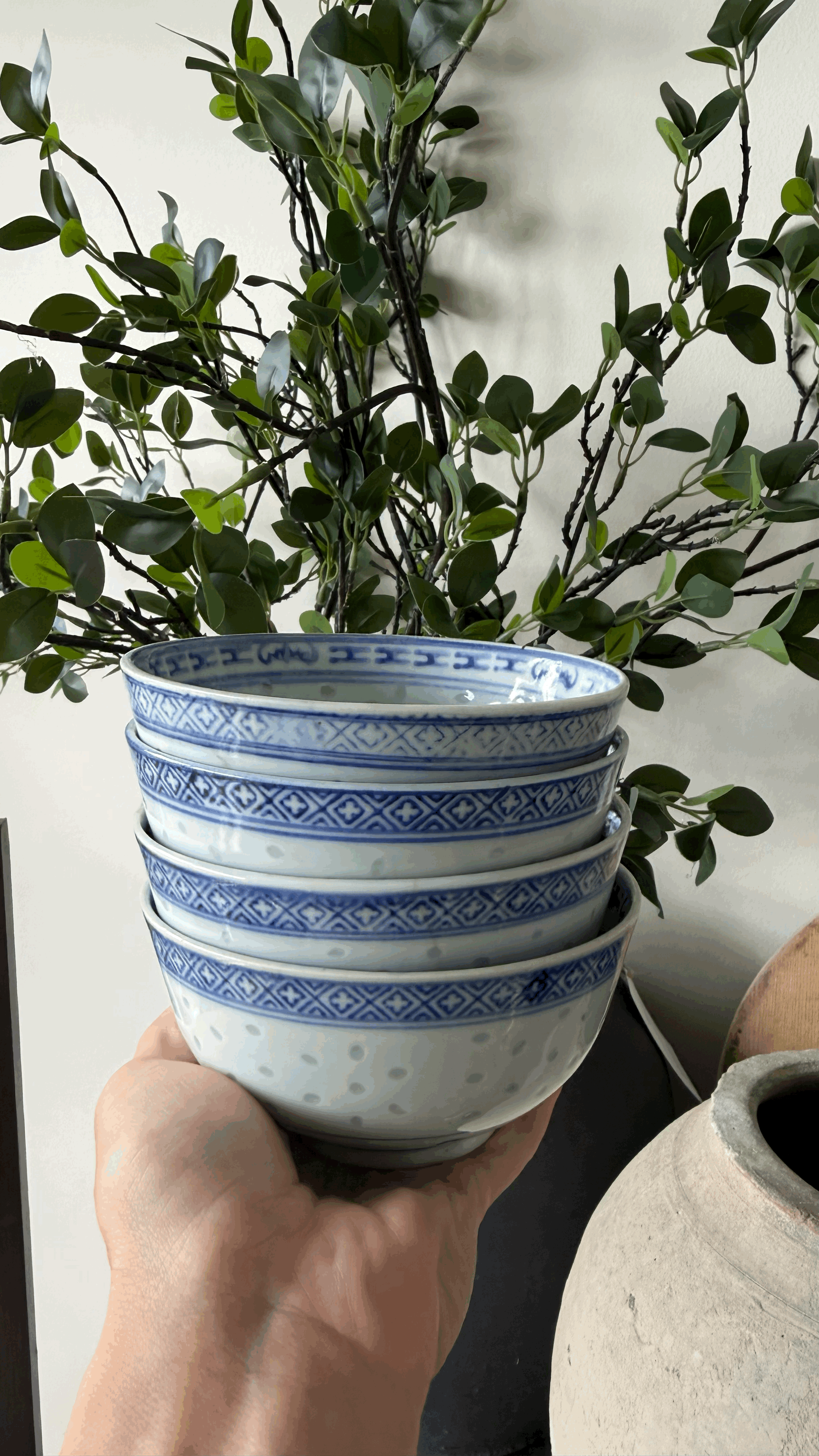 Vintage Chinese Rice Grain Porcelain Bowls | Set of 3
