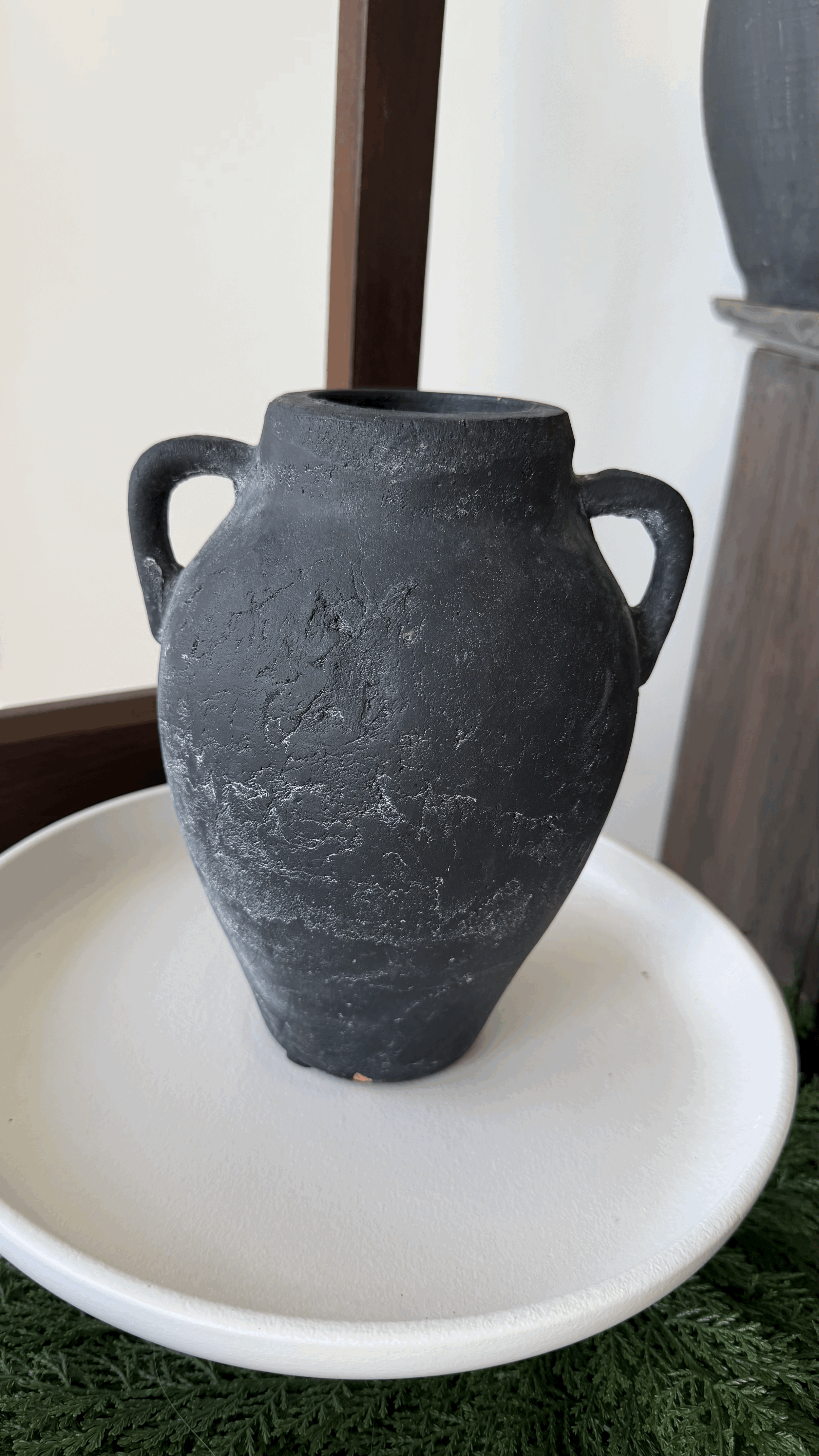 Black Amphora-Style Ceramic Vase