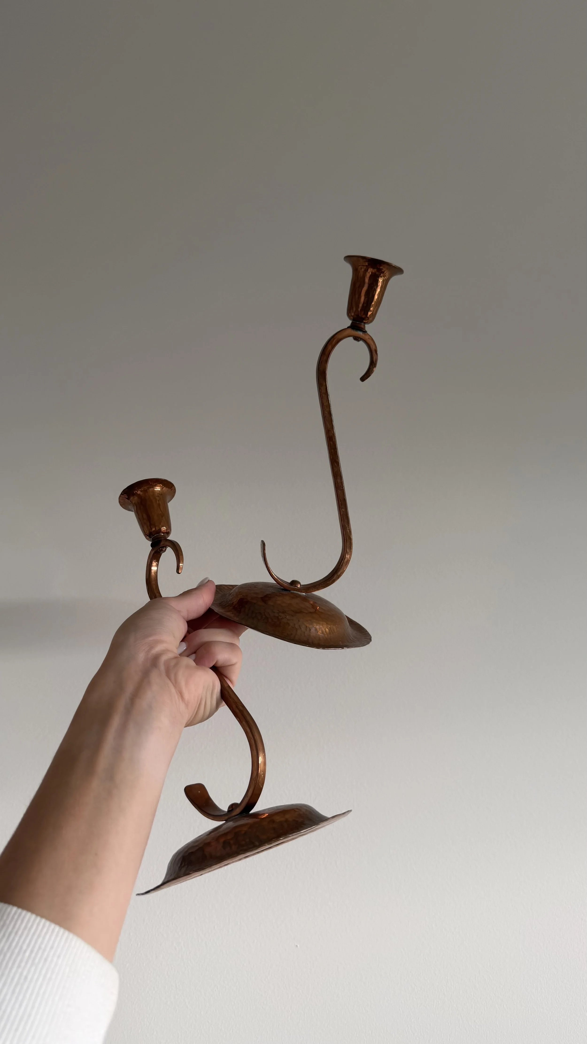 Vintage Hand-Hammered Copper Candle Holders – Sculptural Pair