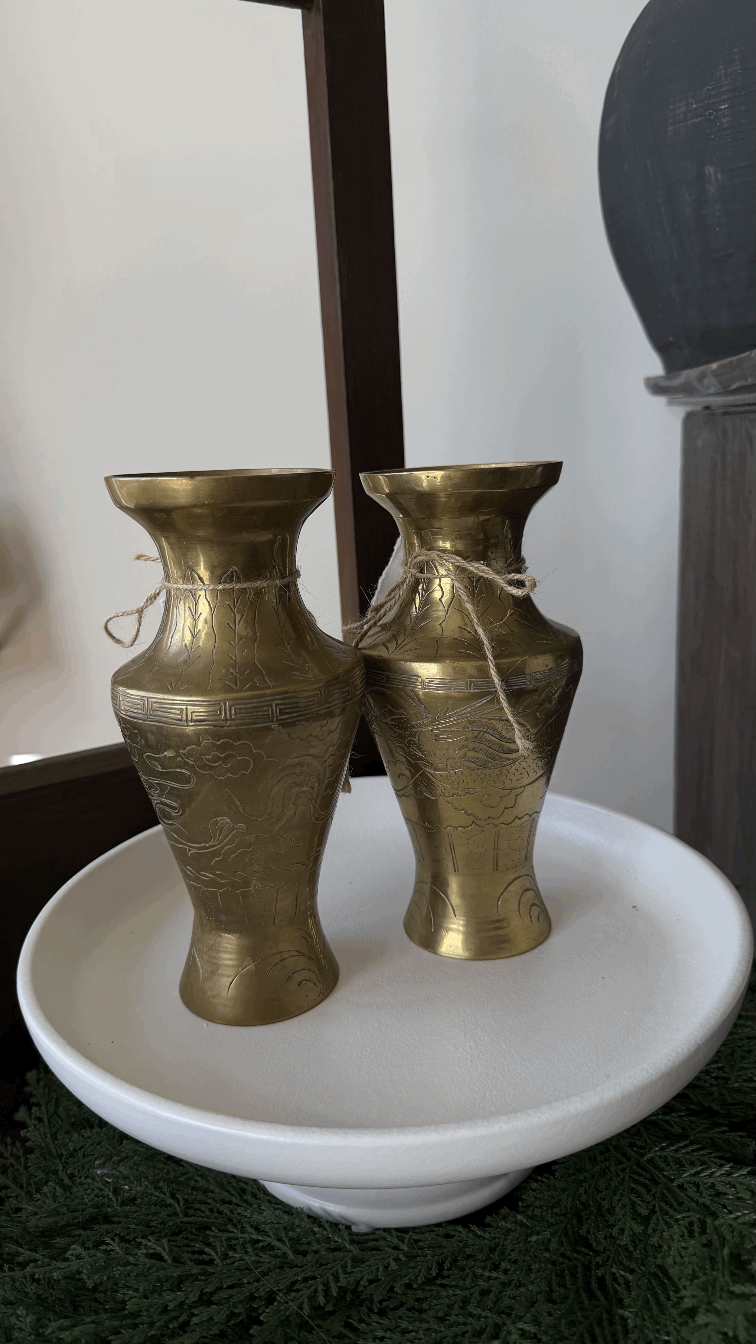 Vintage Chinese Brass Dragon Vases | Pair