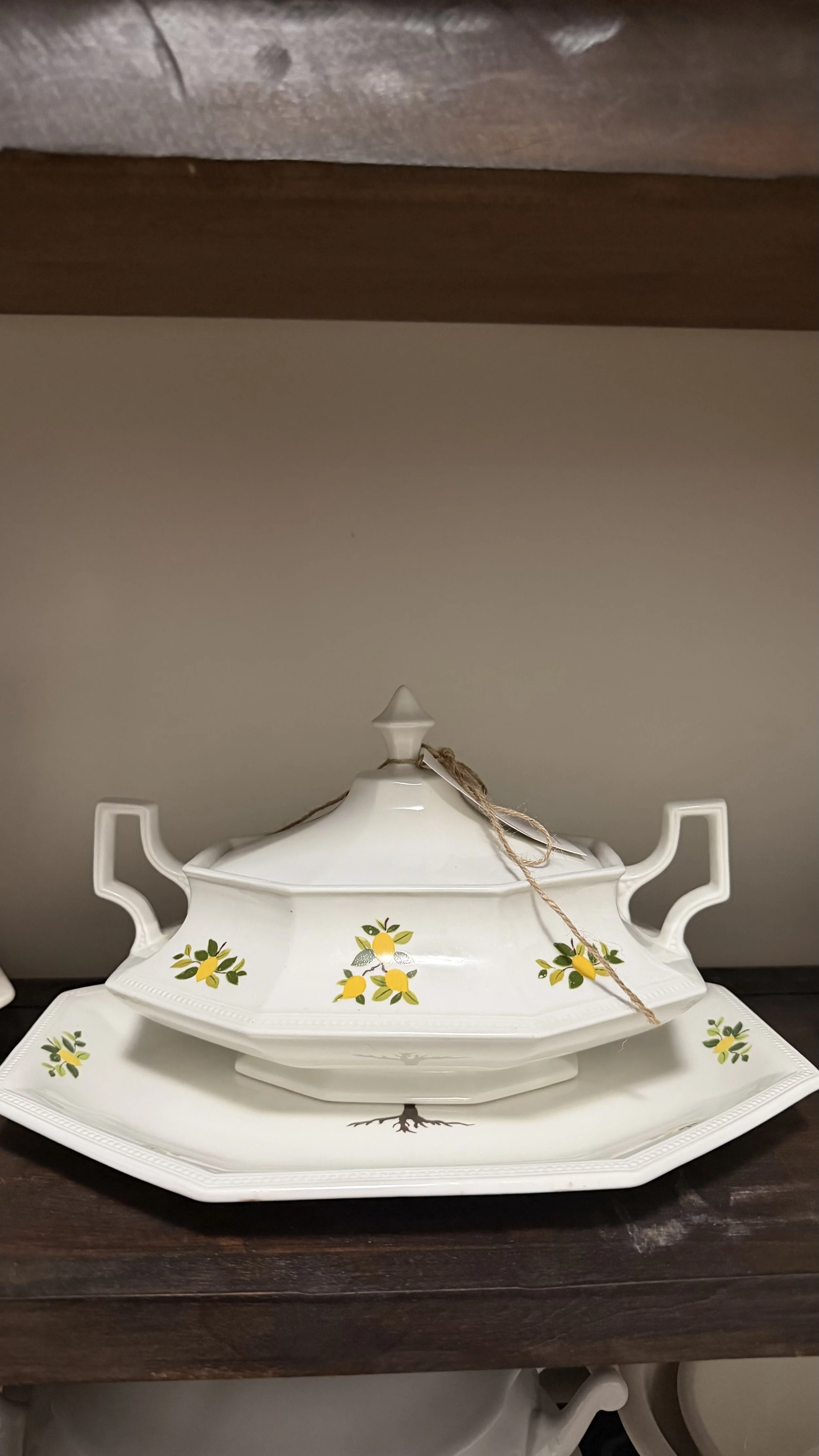 Vintage Johnson Bros. Lemon Tree Ironstone Covered Tureen & Serving Platter
