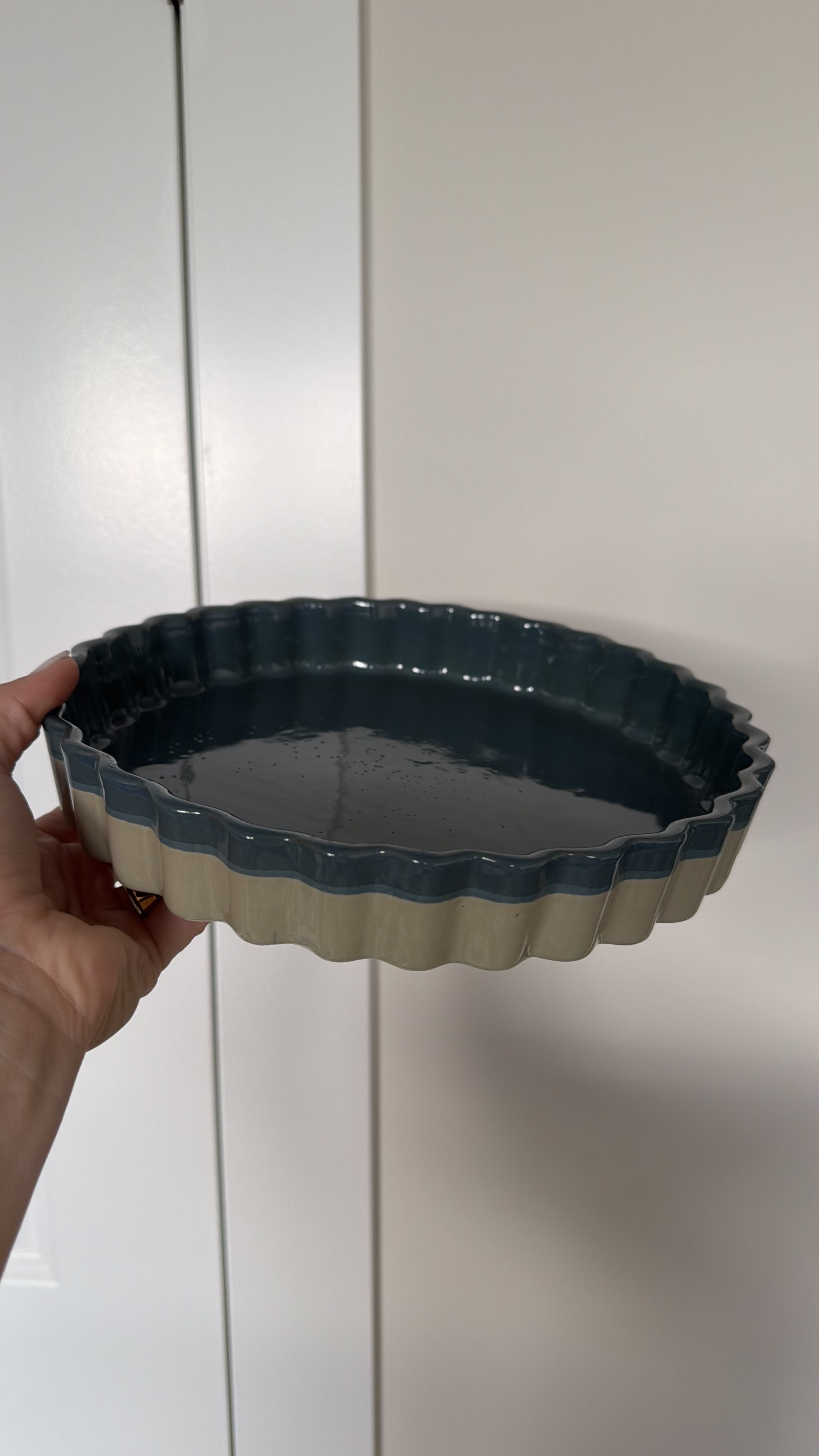 Blue & Cream Scalloped Pottery Baking Dish