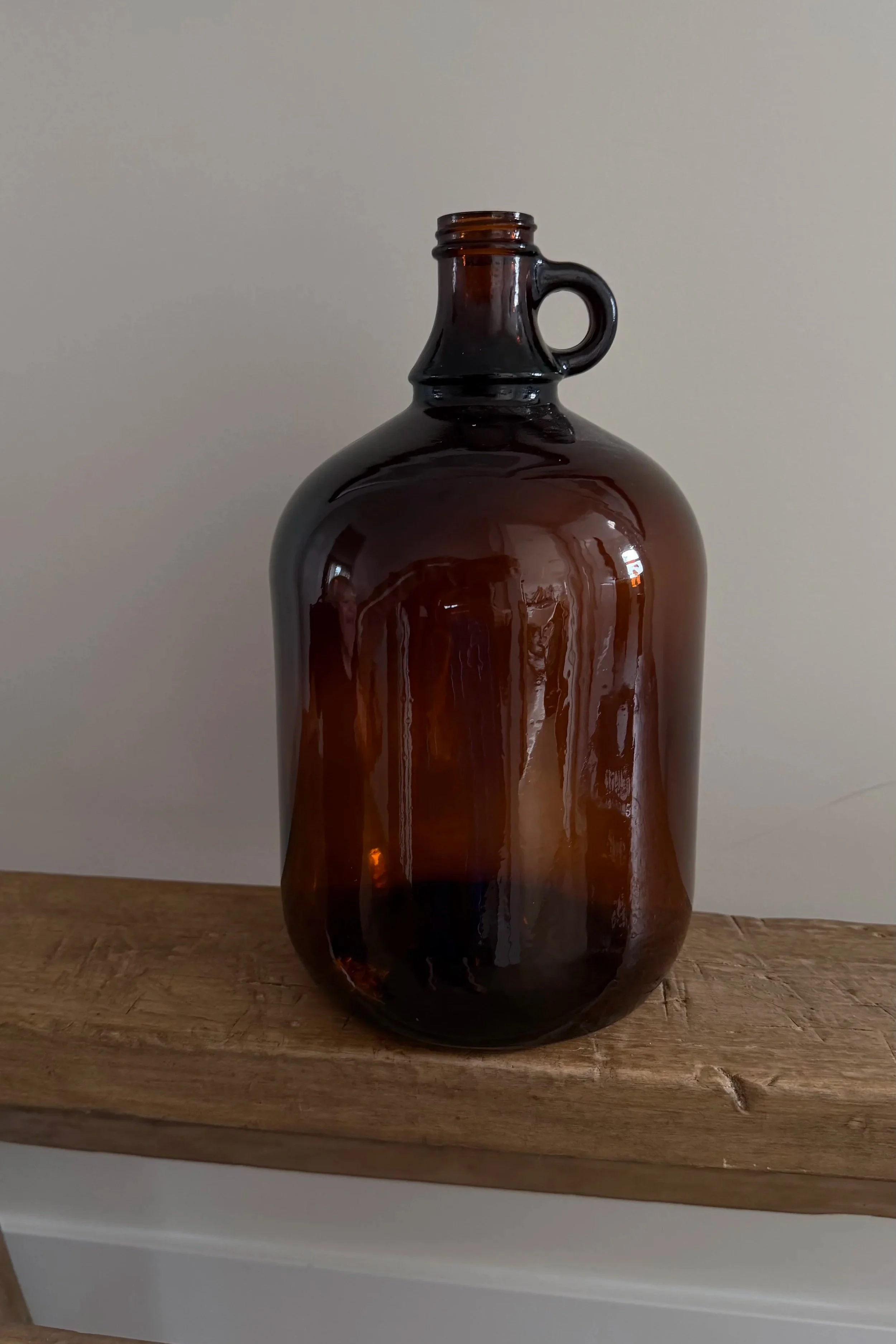 Vintage Amber Glass Handled Jug | Dark Brown Bottle