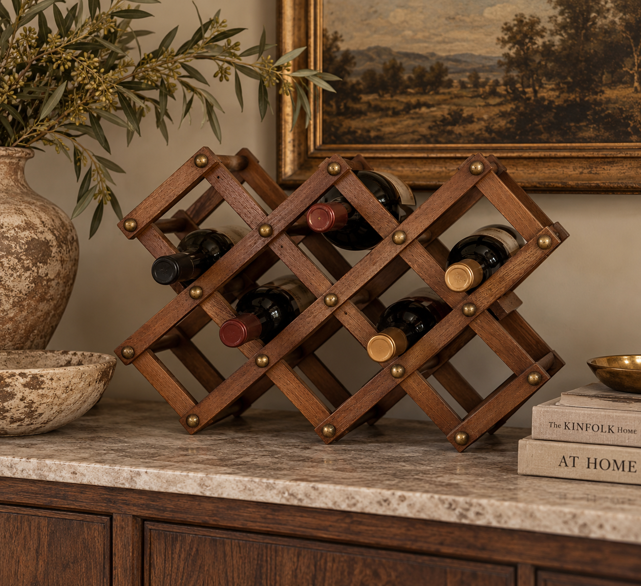 Vintage Expandable Wooden Wine Rack | Folding Accordion Bottle Holder