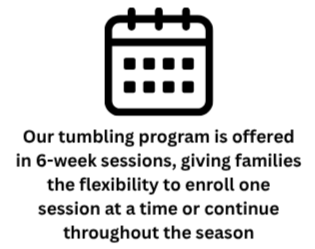 Calendar icon with text about a 6-week tumbling program for families.