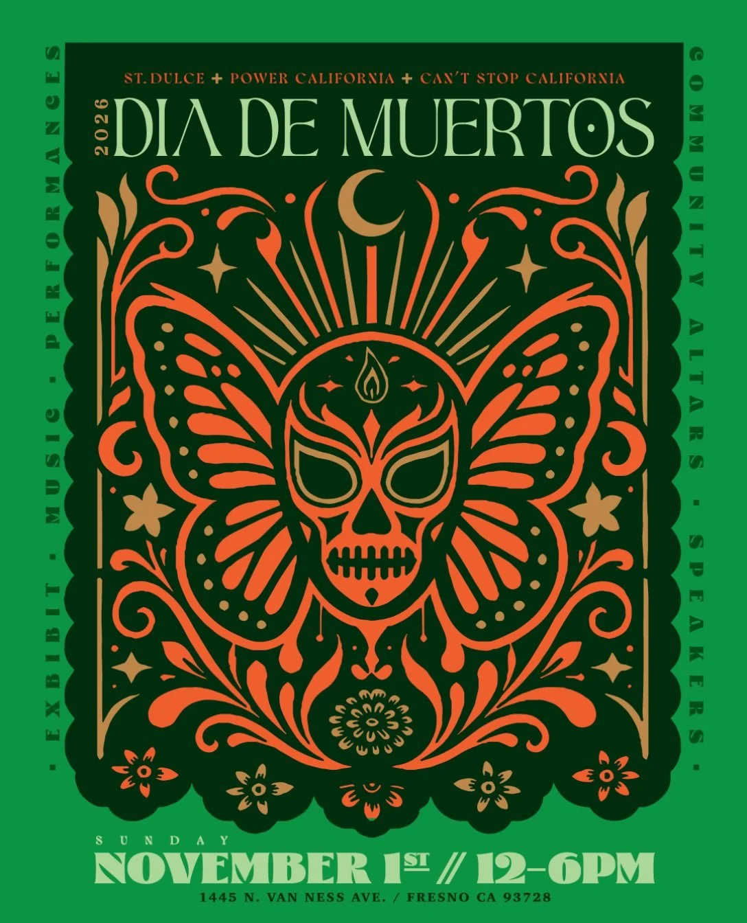 DIA DE MUERTOS
@ St. Dulce
1445 N Van Ness Ave., Fresno

(( Event ))
November 1st (12&ndash;6 PM)

A day to remember. A space to celebrate. A community coming together. 🧡

This D&iacute;a de Muertos, join us at St. Dulce as we honor those who came b