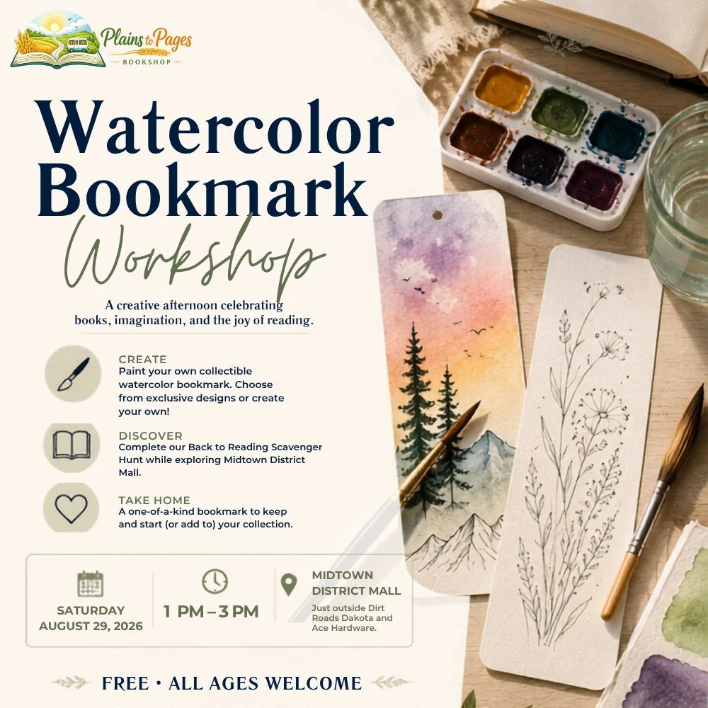 🎨📚 Your next great read deserves a bookmark made by you!

Join Plains to Pages this Saturday for a FREE Watercolor Bookmark Workshop! Choose from our bookmark designs or paint your own, then explore Midtown District Mall with our Back to Reading Sc