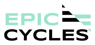 EPIC CYCLES logo with stylized text in light green and black
