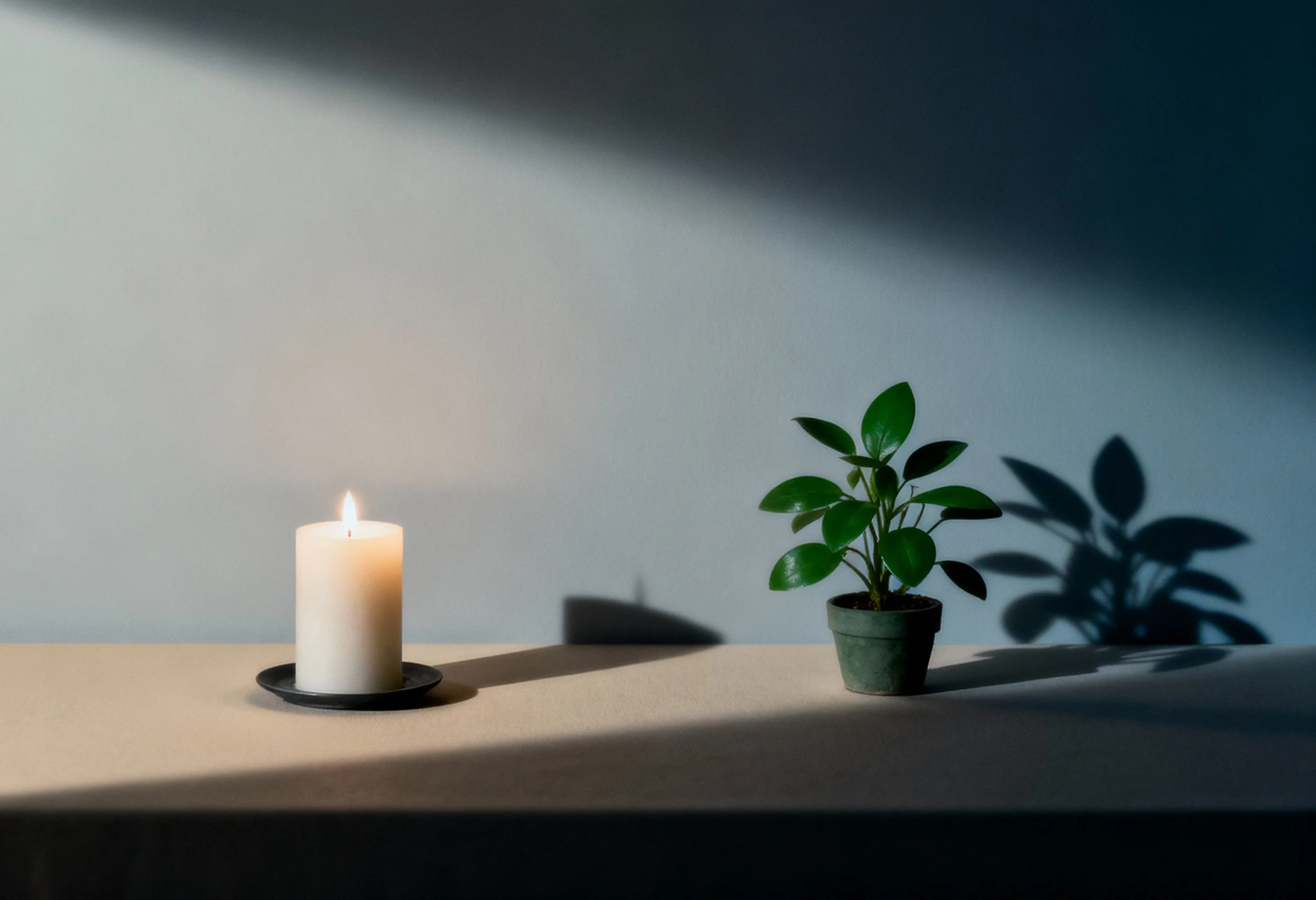 Candlelight in a quiet space representing a calm environment for online therapy