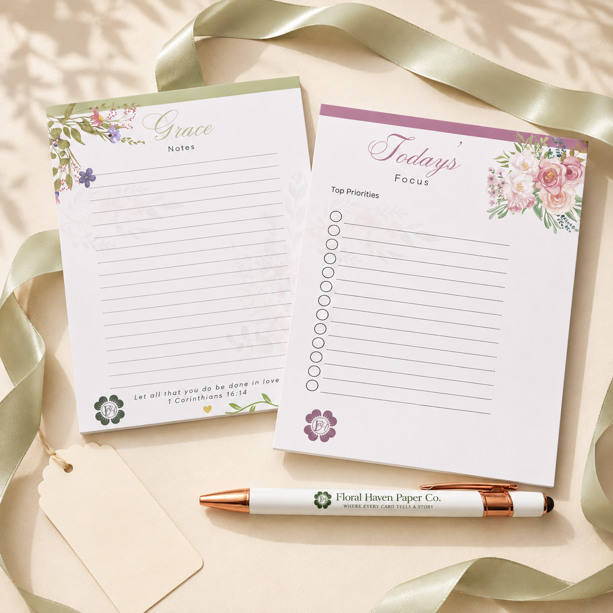 Floral Haven Notepad + Pen Gift Bundle