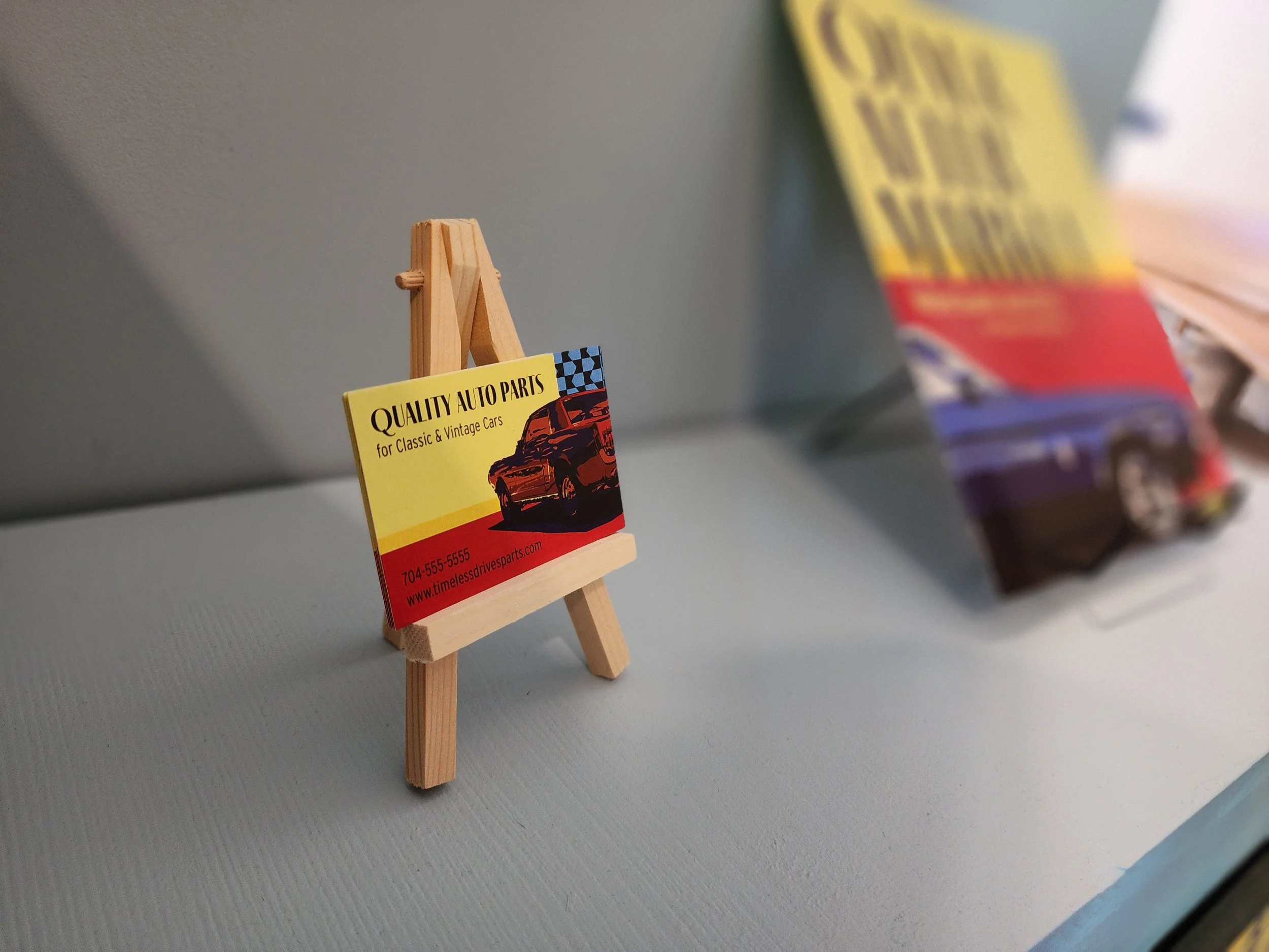 Business card display detail shot