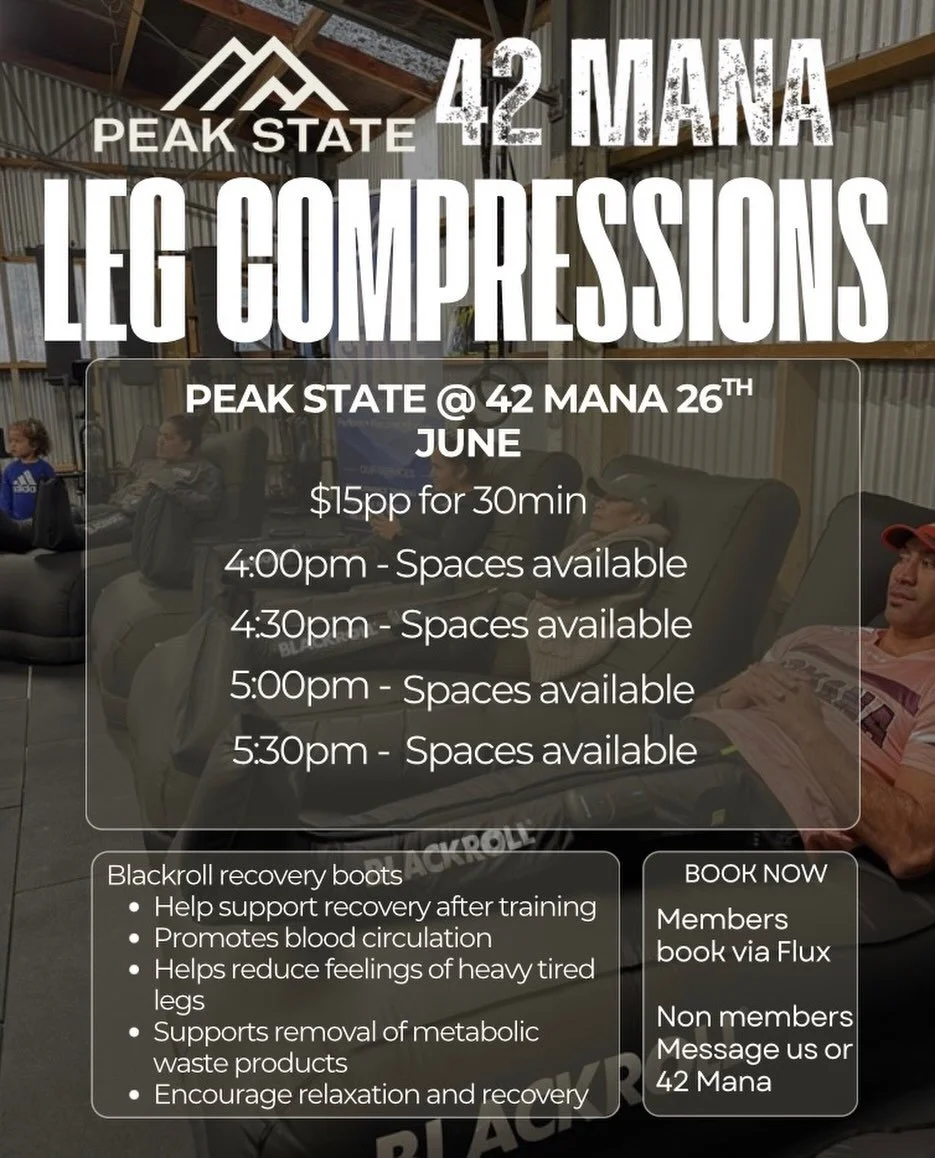 We&rsquo;re back at 42 Mana CrossFit! 💥

After a great response last time, we&rsquo;re returning with the Peak State Recovery Zone to help you recover, reset, and be ready for your next session.

✅ BLACKROLL&reg; Recovery Compression Boots
✅ Improve