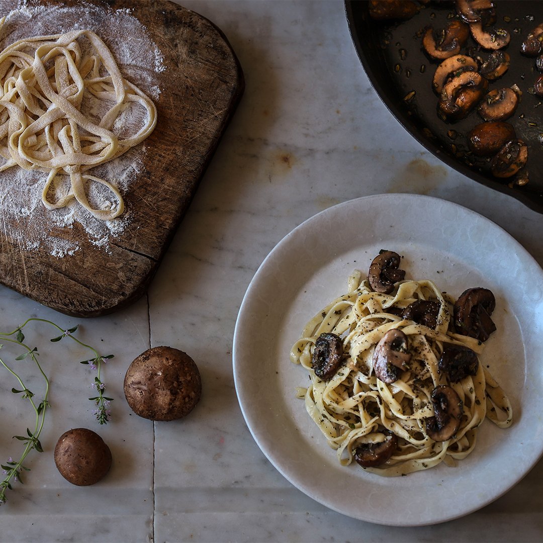 Fettuccine with Cremini Mushrooms, Rosemary, Sage, and Thyme