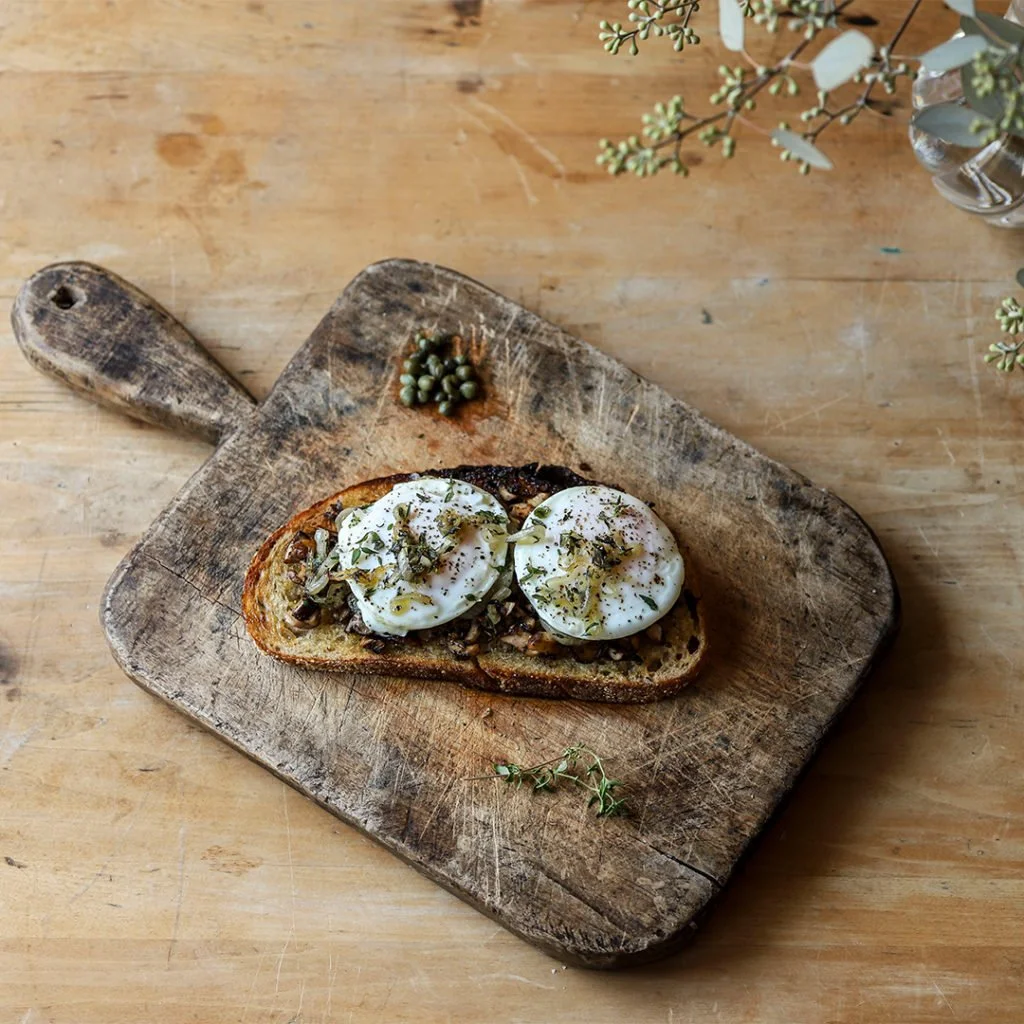 Egg, Mushroom, Shallot, and Thyme on Toast