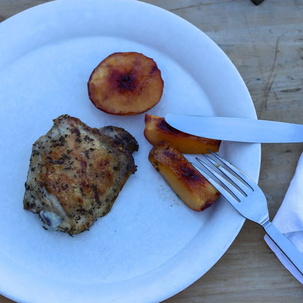 Grilled Chicken Thighs with Rosemary, Nectarines, and Honey