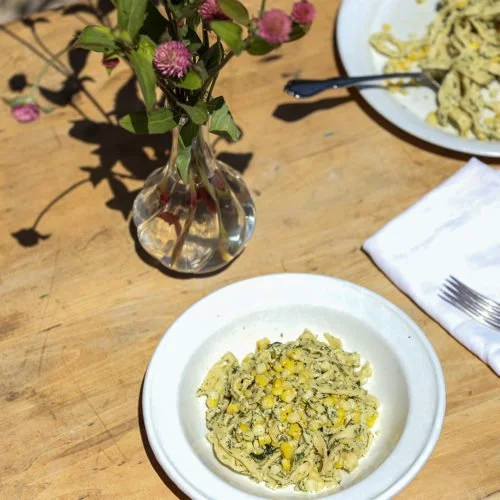 Fettuccine, Corn, and Dill with Ricotta