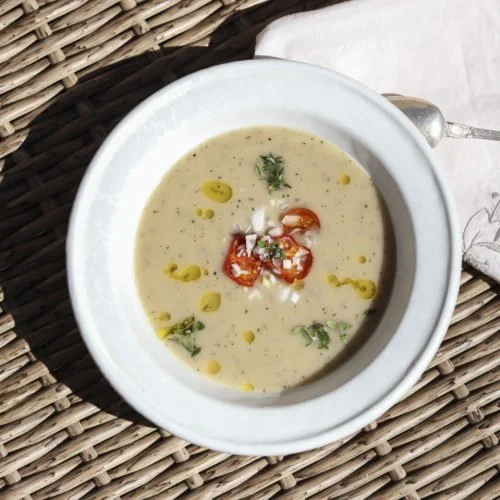 Artichoke and Bean Soup with Tomatoes, Red Onion, and Thyme