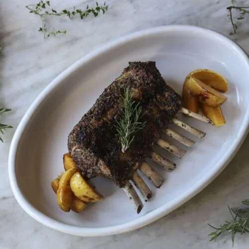 Brown Fennel Seed, Rosemary, and Thyme Lamb with Sage Honey Sauteed Apples