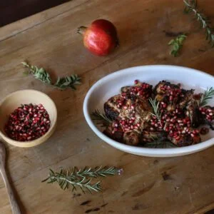 Chicken, Garlic, Rosemary, and Sage Honey with Pomegranate, Thyme, Oregano, and Olive Oil