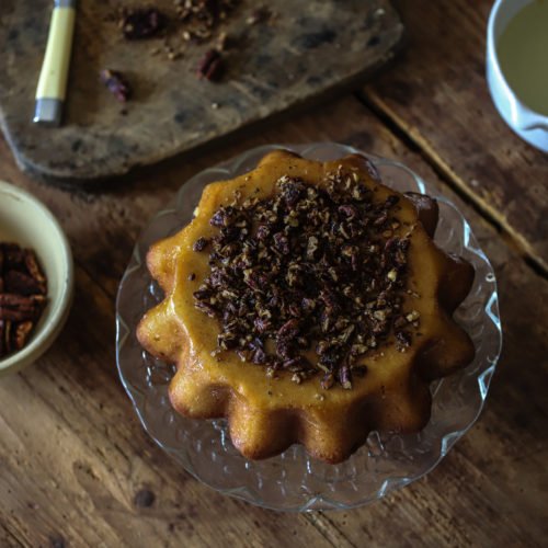 Lemon and Olive Oil Cake with Spiced Pecans and a Meyer Lemon Glaze