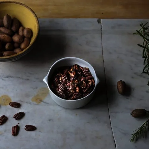 Toasted Pecans with Olive Oil, Spices, and Rosemary