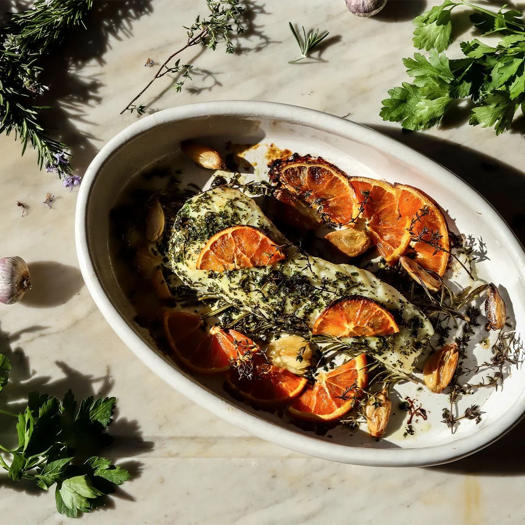 Halibut with Herbs, Garlic and Orange