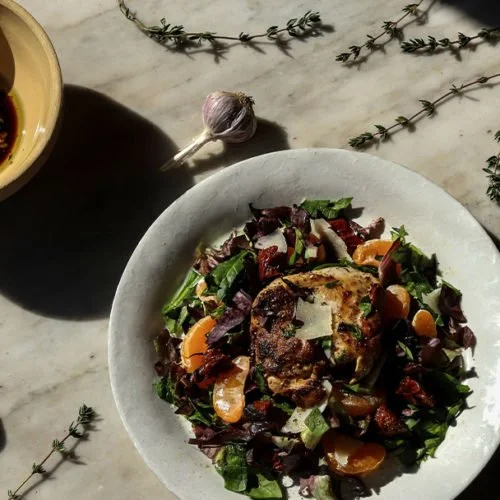 Lemon Marinated Chicken with Chopped Mixed Greens, Satsuma Mandarin Oranges and Sun-Dried Tomatoes
