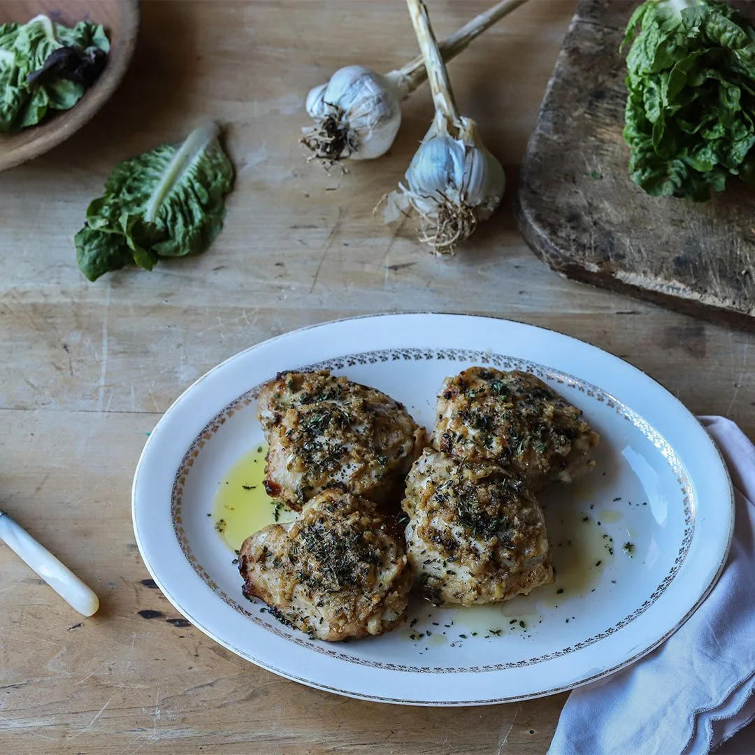 Chicken with Herbs, Lemon, Garlic Sauce and Fresh Thyme