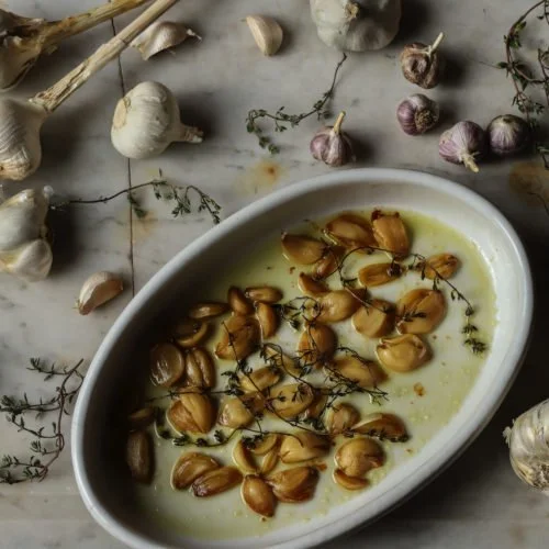 Roasted Garlic Cloves with Fresh Thyme and Sea Salt