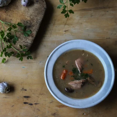 Chicken and Vegetable Soup with Wild Rice and Parsley