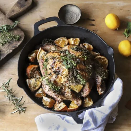 Spring Roast Chicken with Lemon, Page Mandarin, Oregano, Thyme, and Rosemary