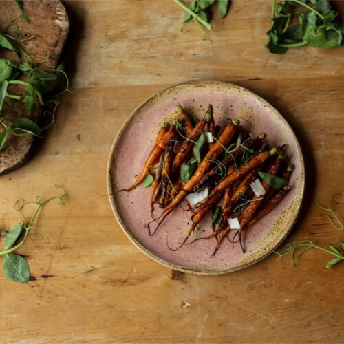 Carrots with Pea Tendrils and a Goat’s Milk Cheese