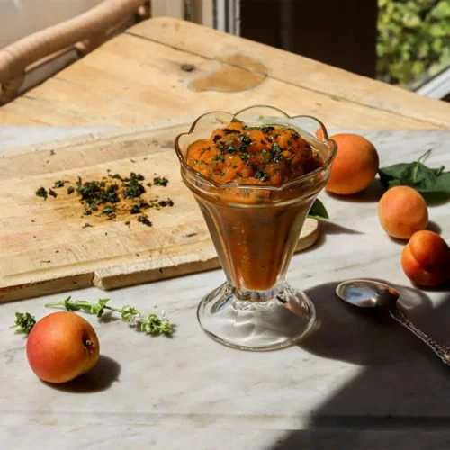 Apricot, Wildflower Honey, and Lemon Granita with Basil