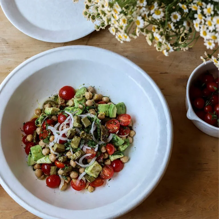 Cactus, Avocado, Tomato, Onion, Cilantro, and Chickpea Salad