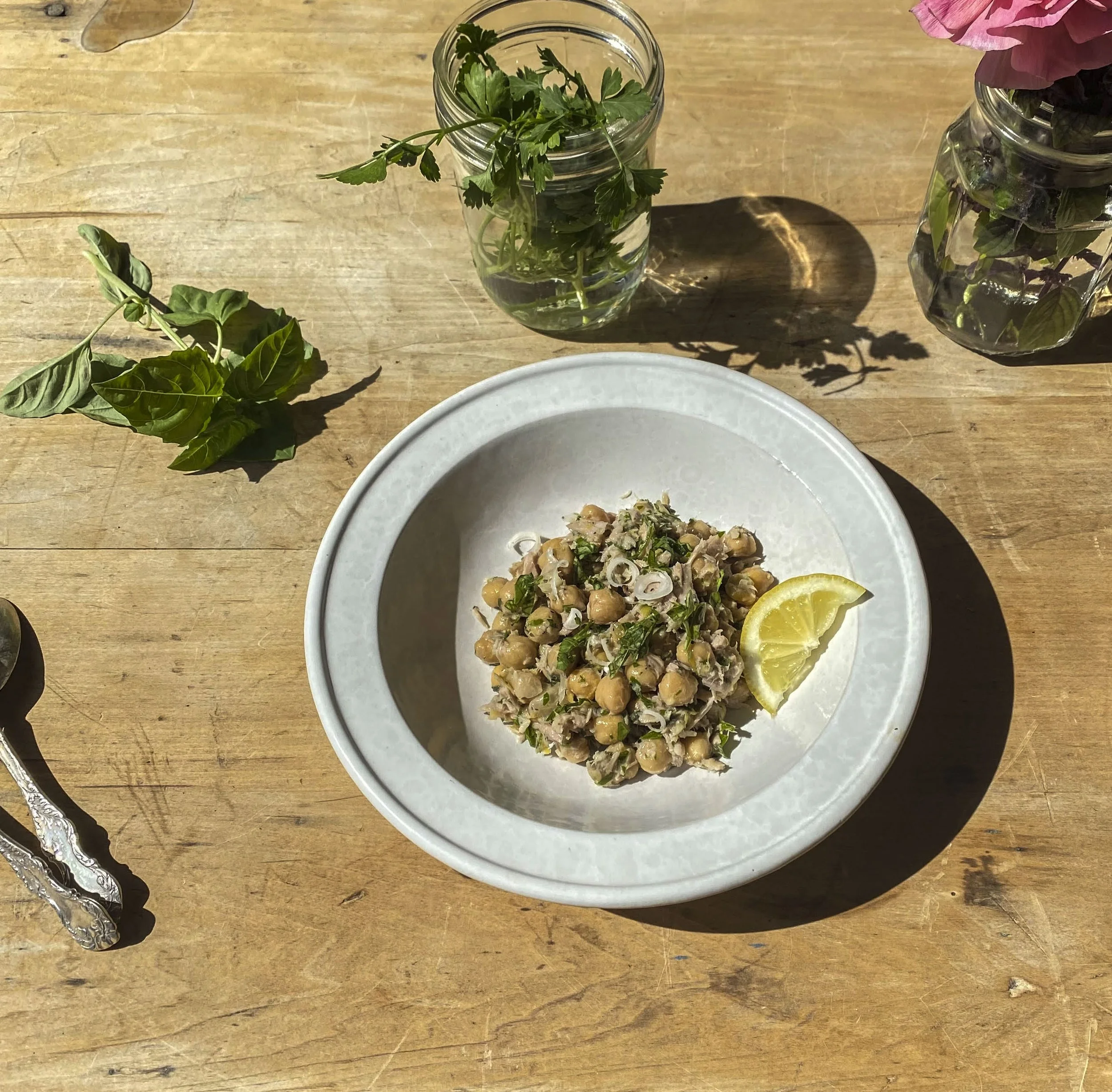 Chickpeas with Tuna, Spring Onion, Herbs, Lemon, and Olive Oil