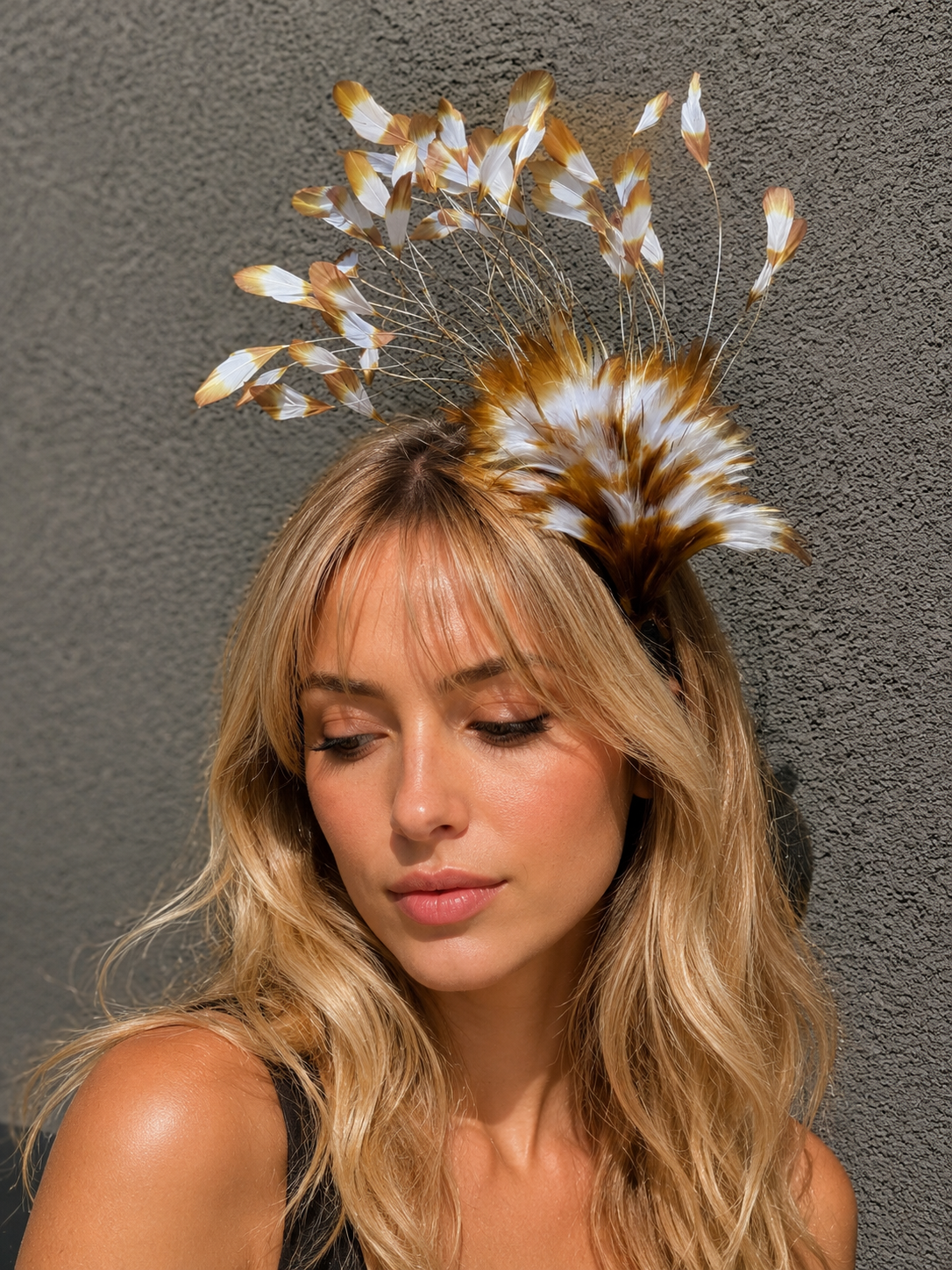 Caramel natural feather headband fascinator