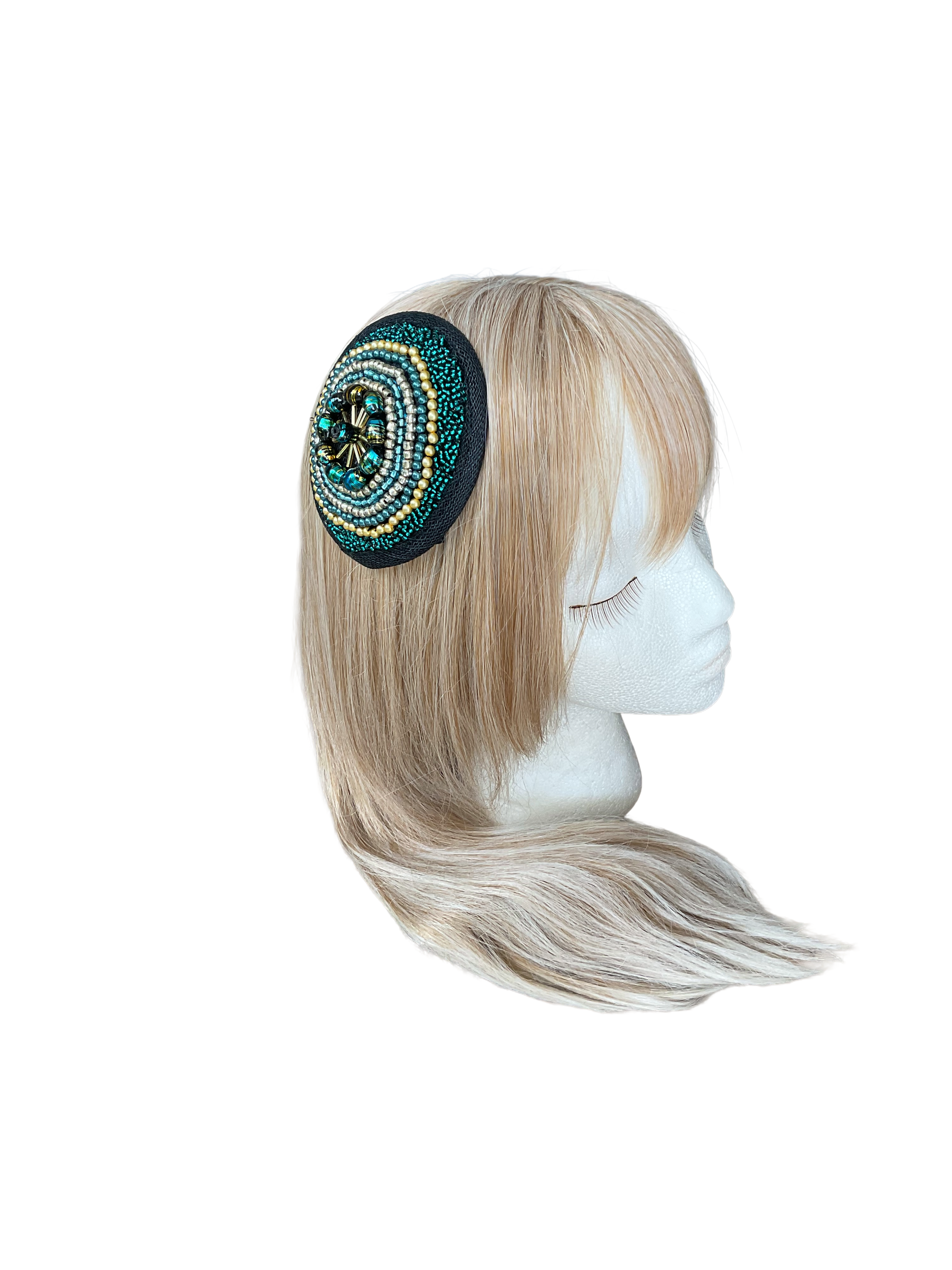Teal & Gold Beaded Fascinator Mini Beret