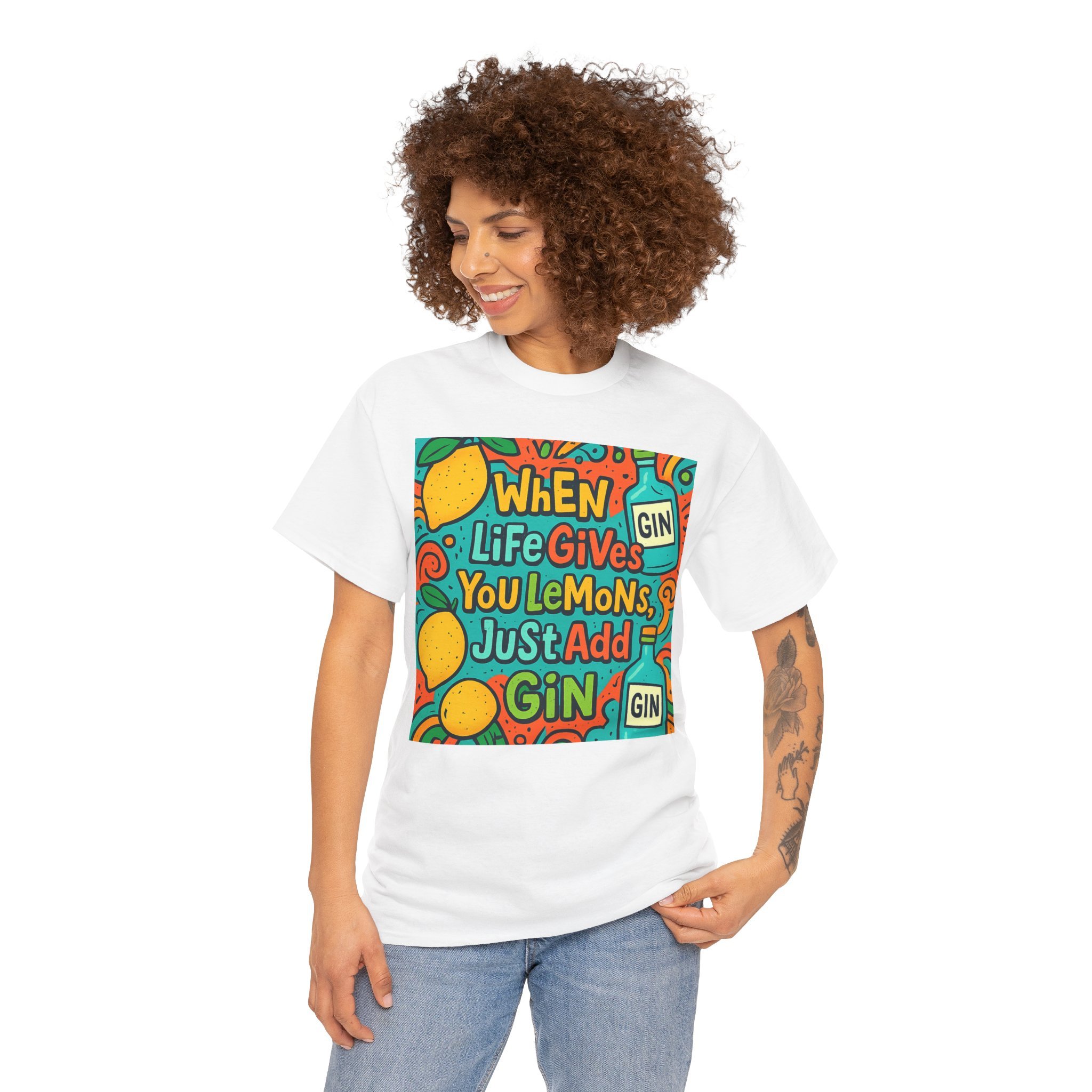Gin & Lemon T-Shirt — "When Life Gives You Lemons, Just Add Gin" Colorful Cocktail Tee