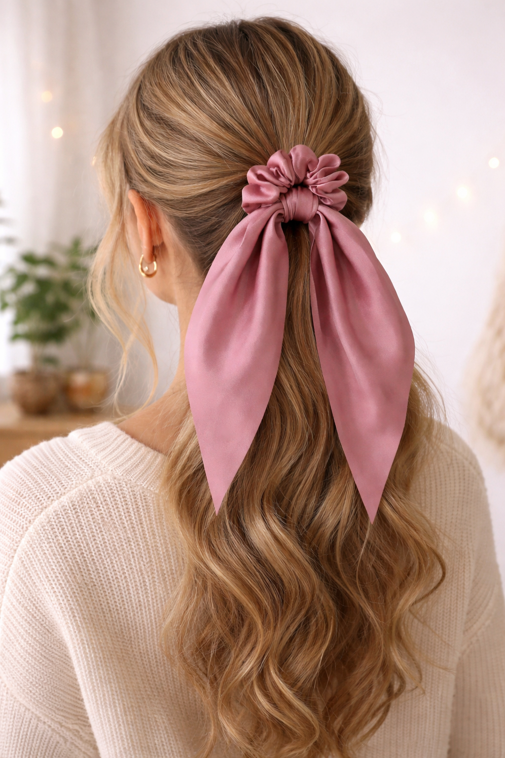 Scrunchie hair tie made of pink satin. Elegant hair tie for everyday wear, weddings, race days. Hair accessory. diy hair ties for women