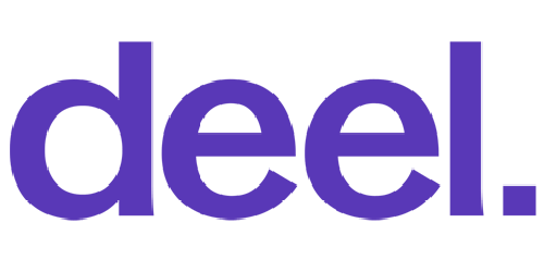 The word 'deel.' written in bold purple letters on a black background.