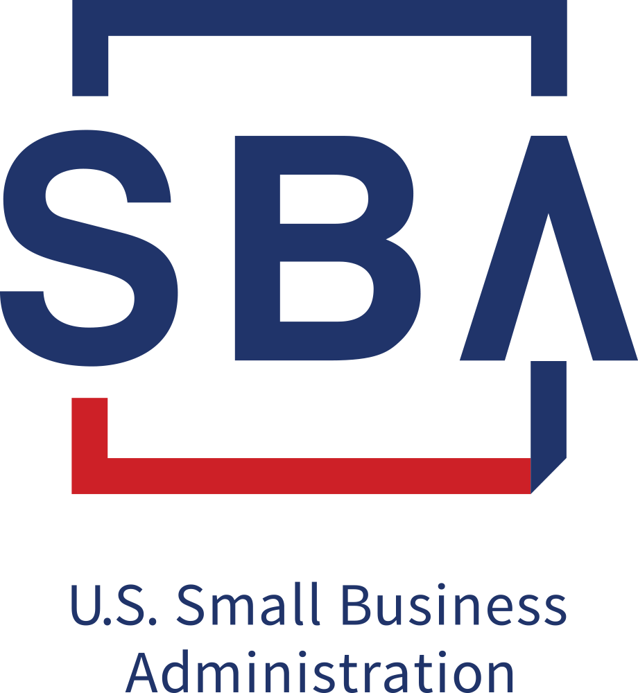 Logo for the U.S. Small Business Administration, featuring the acronym SBA in blue with a red and black outline, and the full name written below.