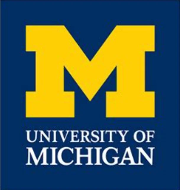 University of Michigan logo with a yellow M on a blue background and white text that says "University of Michigan".