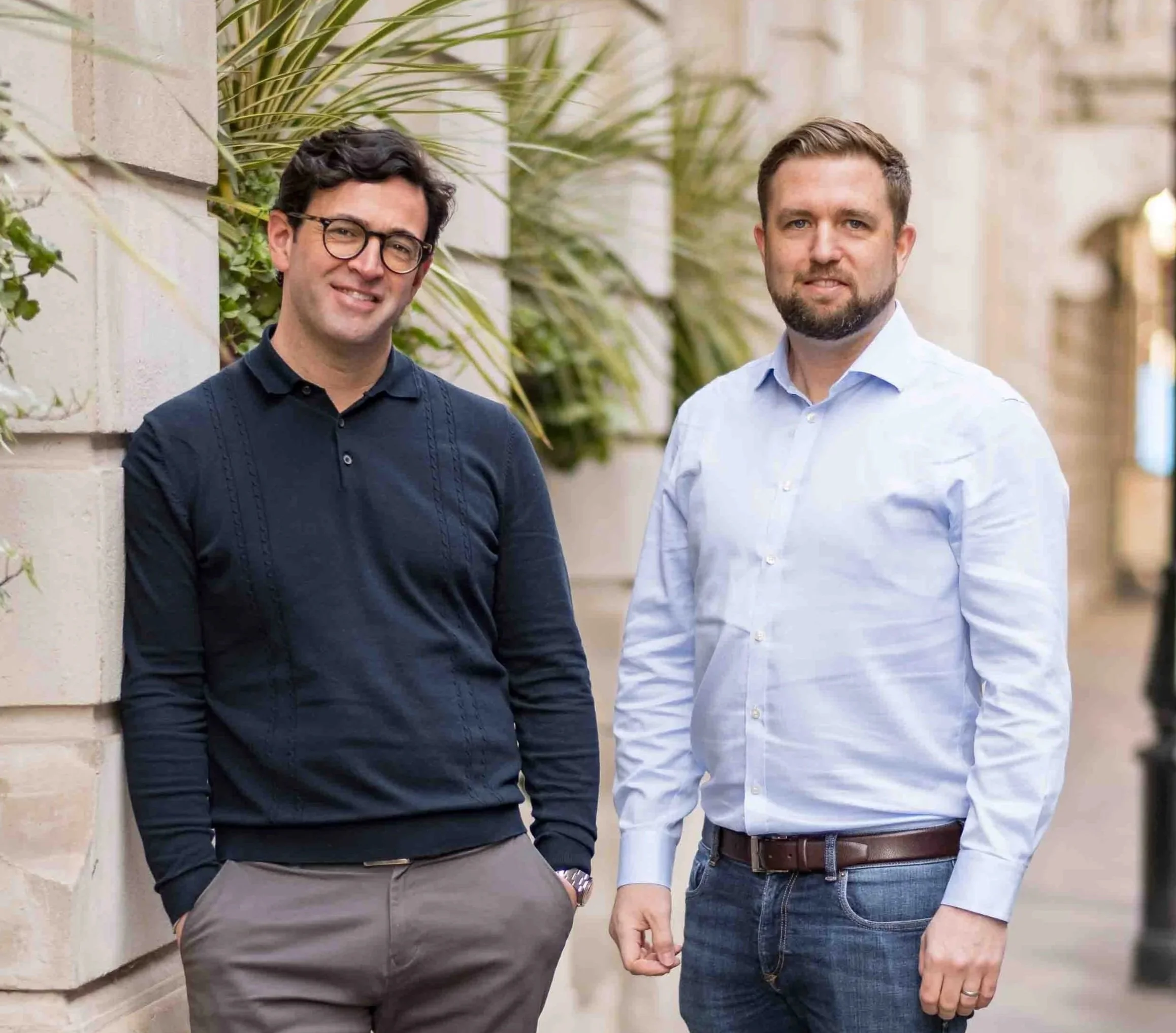 Pavilion Finance’s founders standing together outside Warnford Court in the City of London.