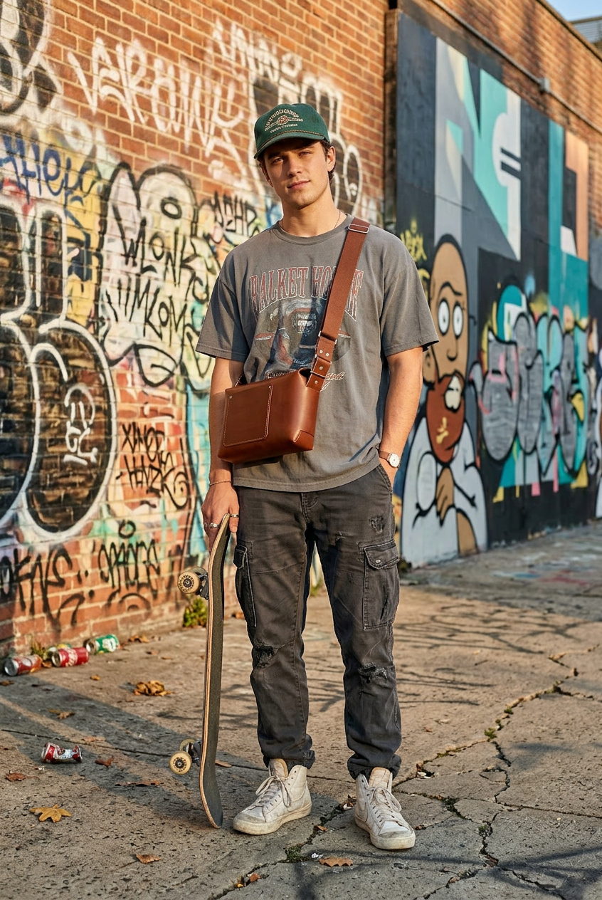 Fox leather crossbody bag in tan