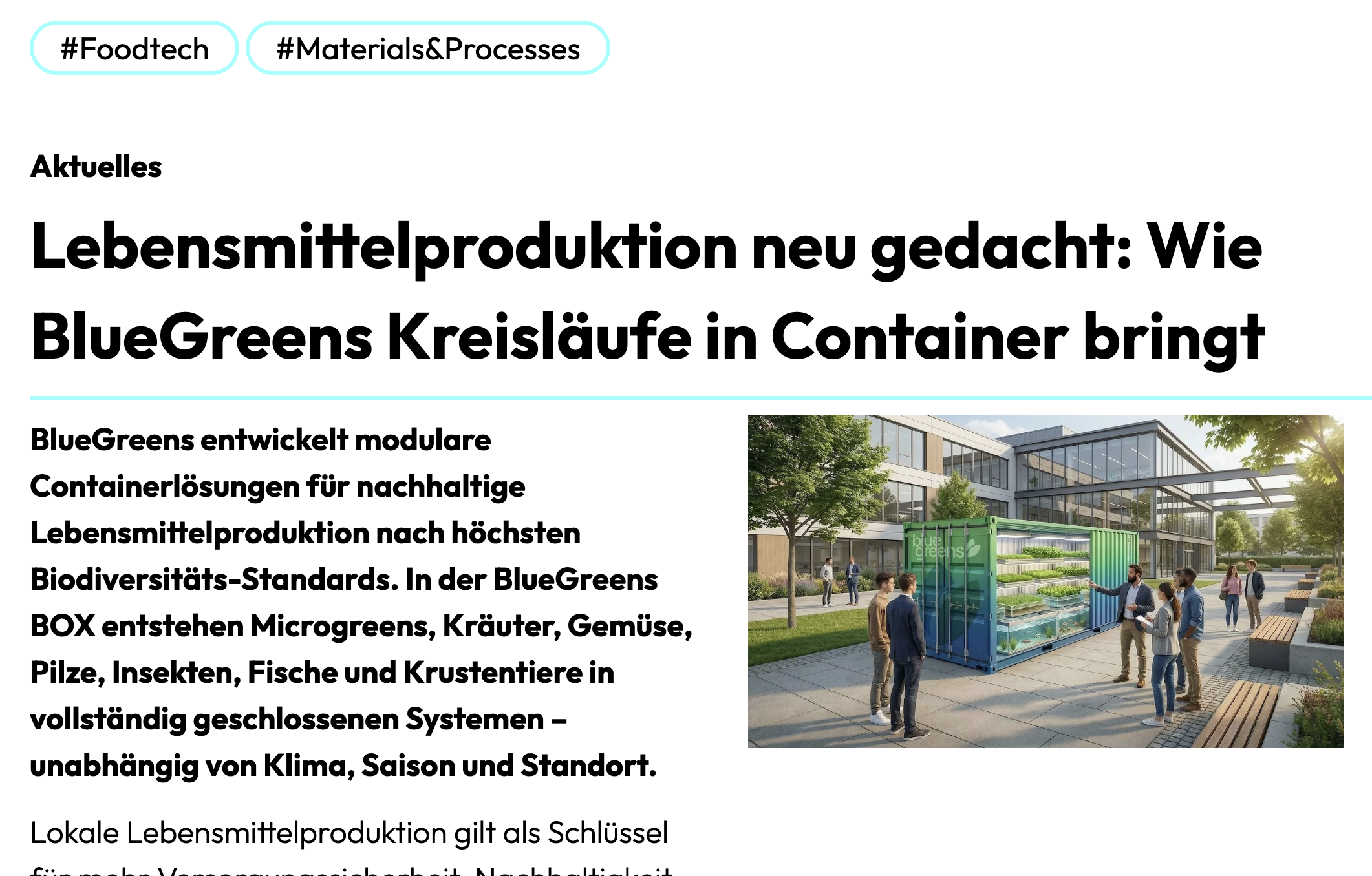 BlueGreens im Fokus des Kantons Zürich: Lebensmittelproduktion neu gedacht