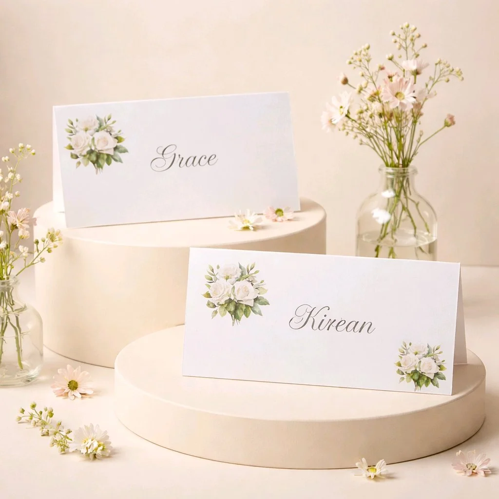 White Rose Place Card!
Printed on white card. #0086