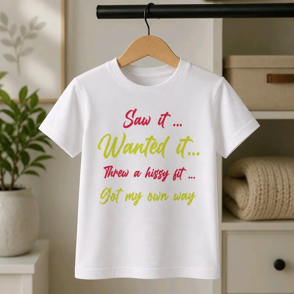 Personalised Kids T-Shirts Sizes Available 1-10yrs! Colourful humour print. Name can be added for personalisation. Polyester.#00239