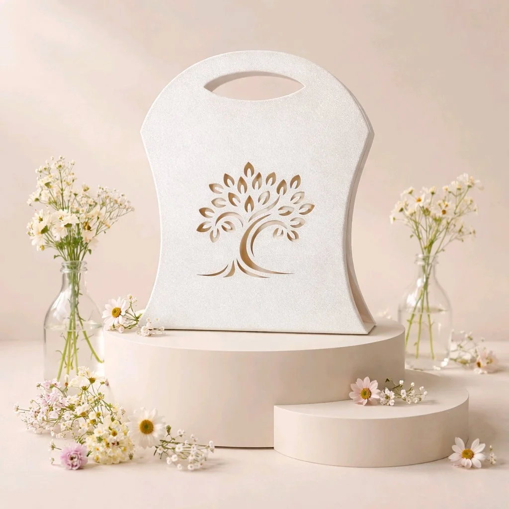 Roots of a family favour box!
An Absolutely beautiful favour box that is certainly an eye catching way of presenting your sweet treats to your wedding guests. Cut onto a shimmering white glitter card. these really are adorable. #00164